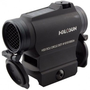 Коллиматорный прицел Holosun Micro HS515CU с солнечной батареей, откидными крышками и антибликовой блендой быстросъёмный на Weaver