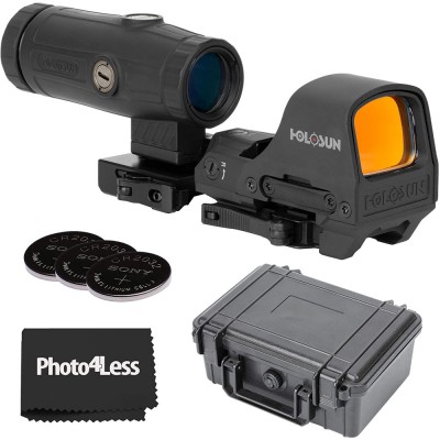 Коллиматорный прицел Holosun Open Reflex HS510C 2 MOA быстросъемный + увеличитель Holosun HM3X 3x на Weaver